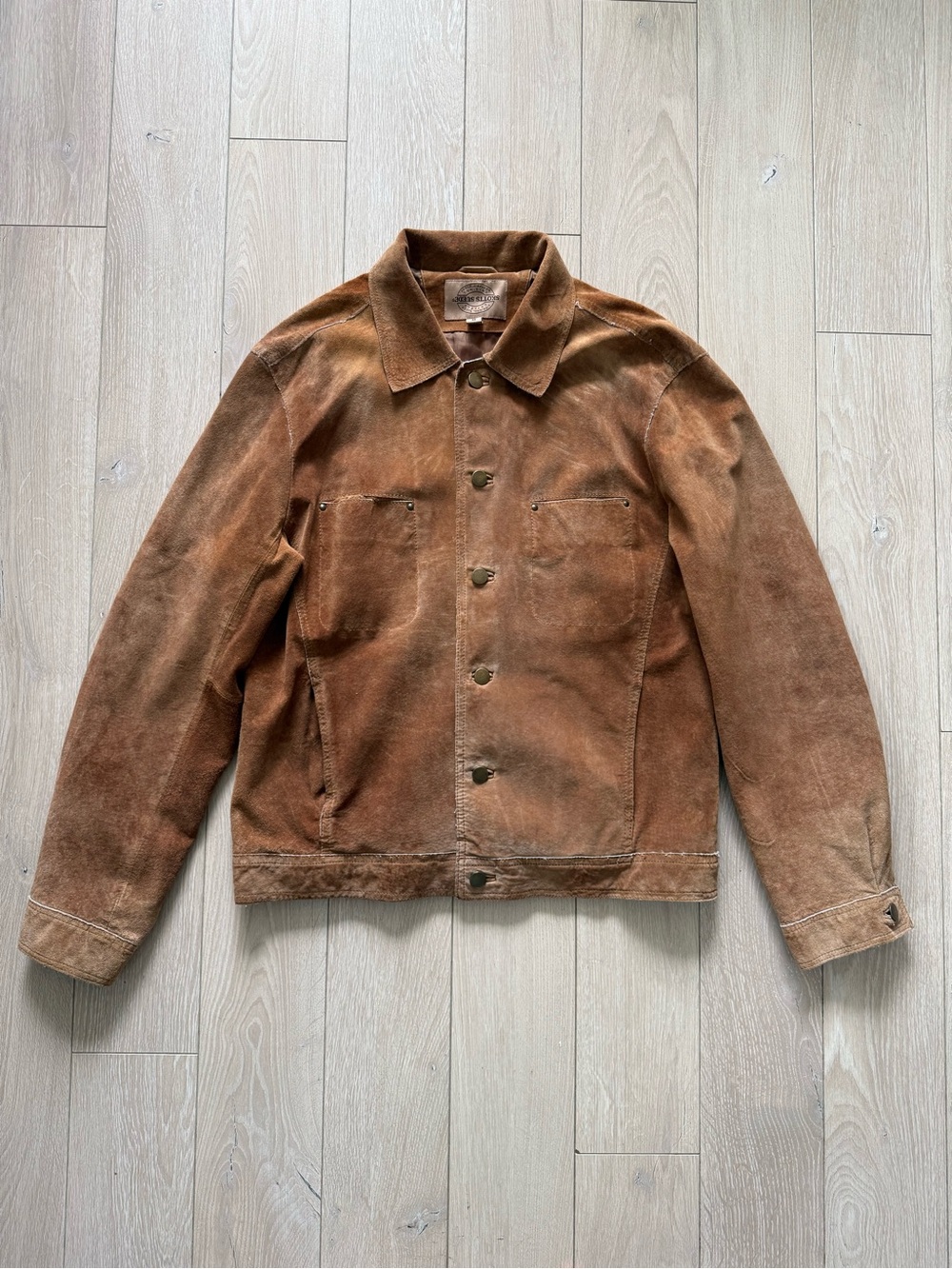 VTG Skotts Suede Men’s Tan Leather Trucker Jacket Size Medium Western Cowboy